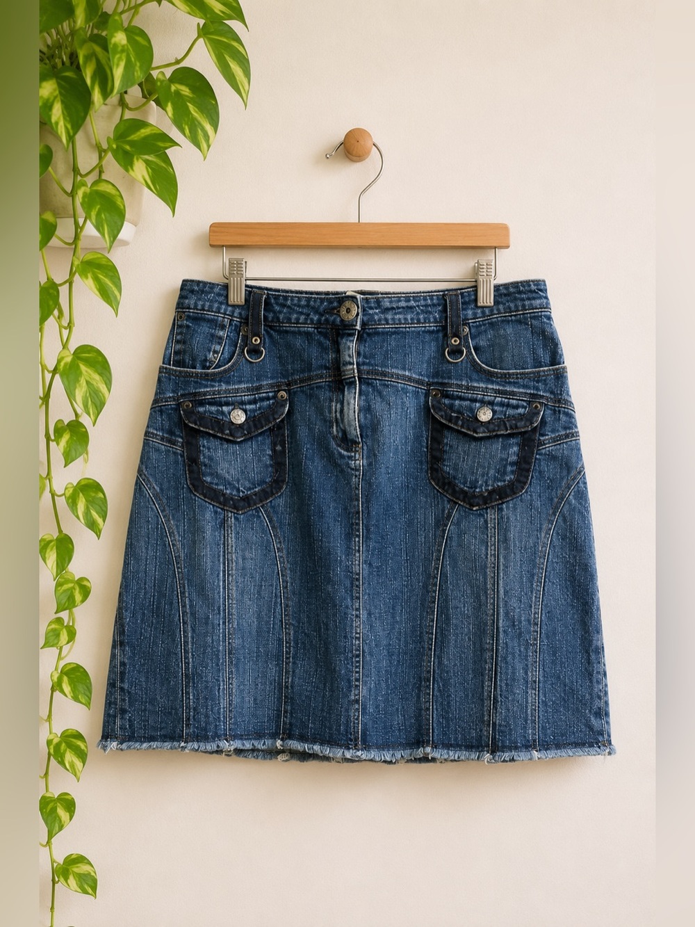 Vintage Y2K MXM Denim A-Line Skirt Sz 16 Jean Preppy Edgy Rocker Streetwear